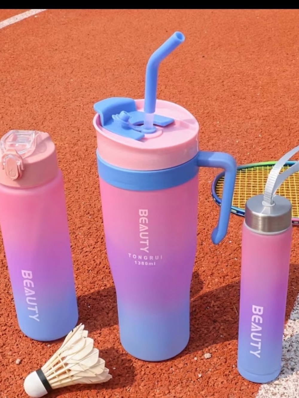 3-Piece Pink & Blue Ombre Water Bottle Set – 1380ml Sports & Everyday Drinkware